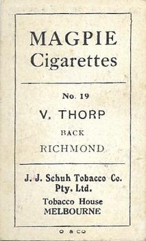 1921 J.J.Schuh Magpie Cigarettes Australian Footballers - Victorian League #19 Vic Thorp Back